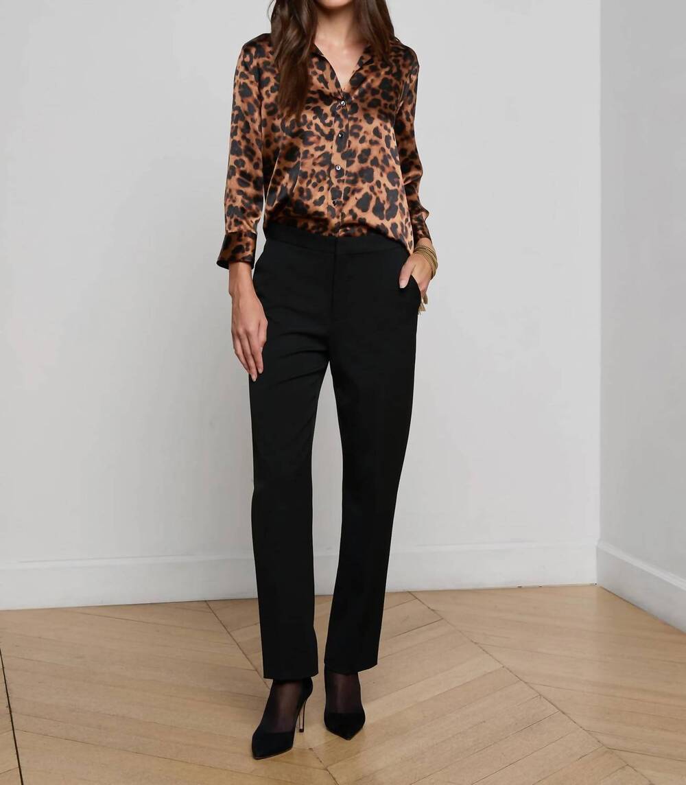 NEW L'AGENCE dani silk blouse in brown multi amur leopard